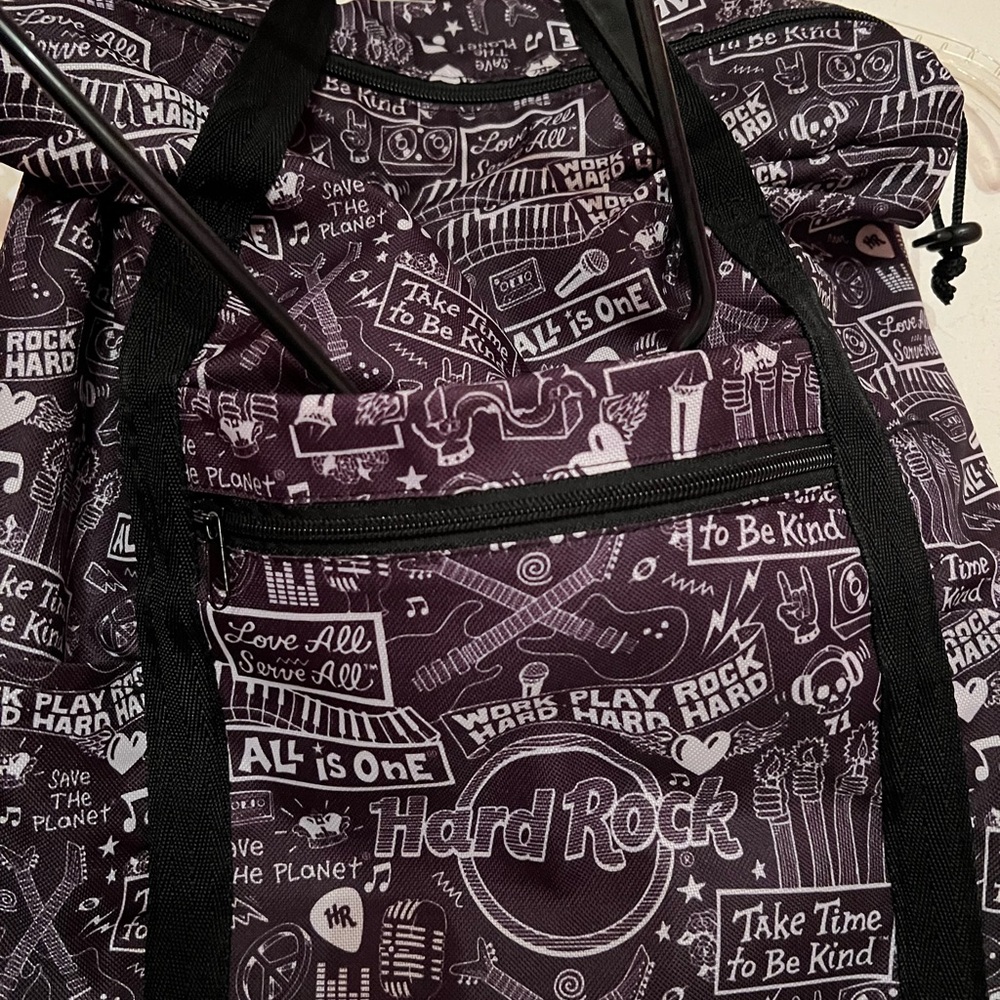 Hard Rock Cafe Black & White Backpack Iconic Sayings EUC - Picture 3 of 13